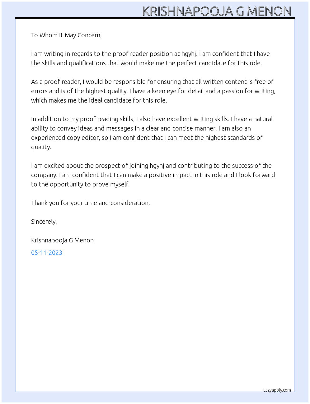 proof reader At hgyhj Cover Letter