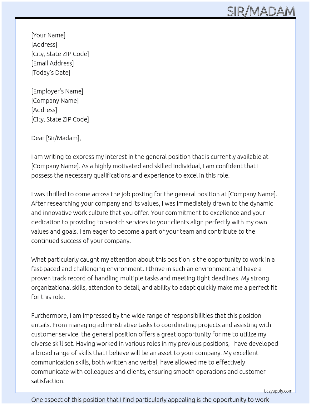 general At your company Cover Letter
