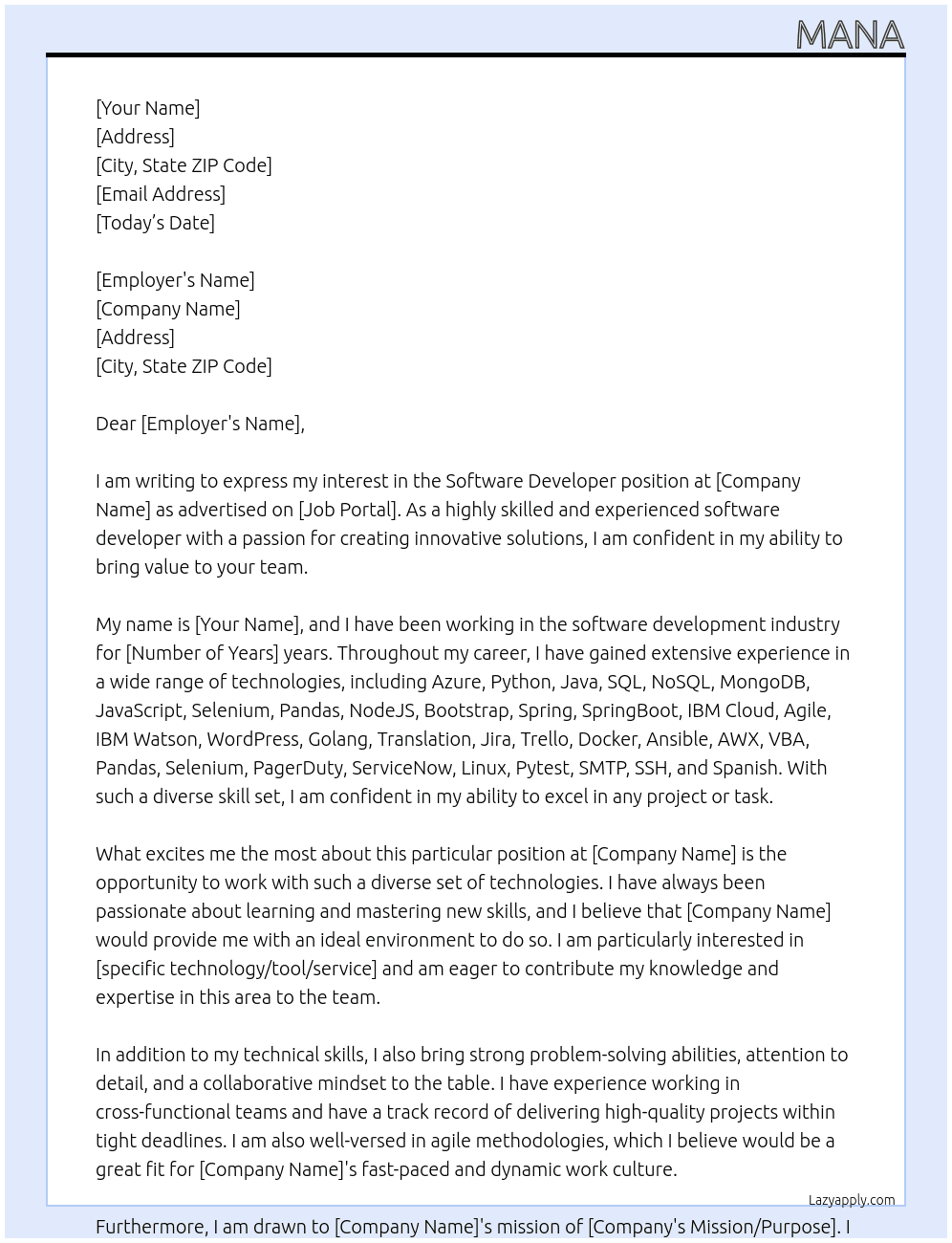 Software Developer At whatever Cover Letter