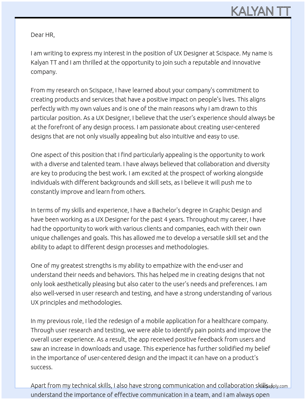 UX Designer At Scispace Cover Letter