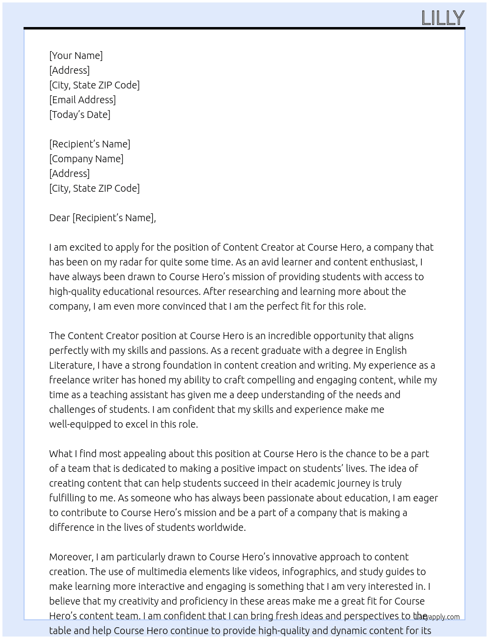 Content Creator  At Course Hero Cover Letter