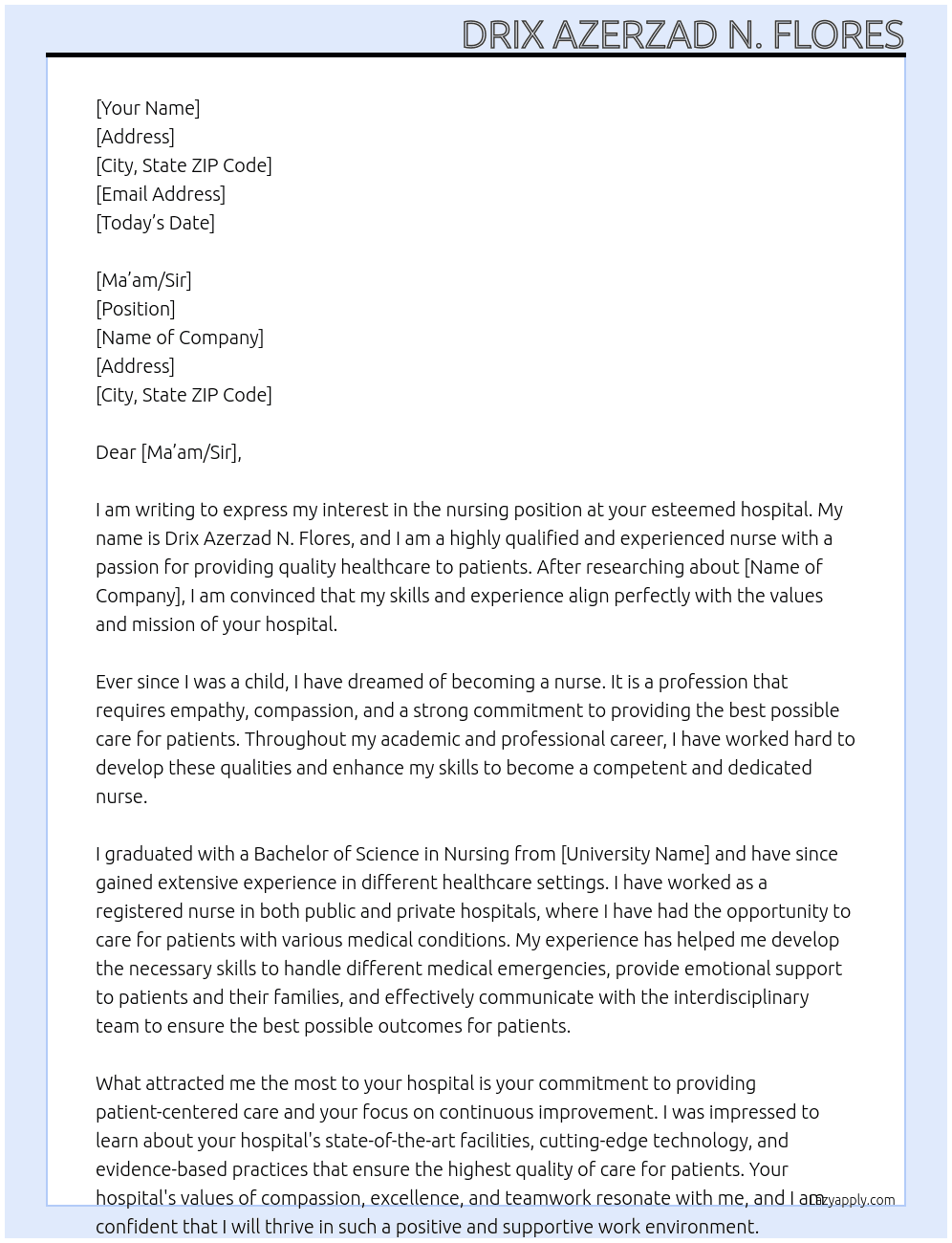 nursing At hospital Cover Letter