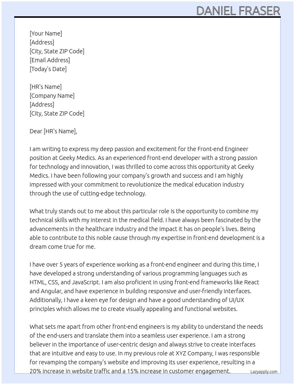 Front-end Engineer At Geeky Medics Cover Letter