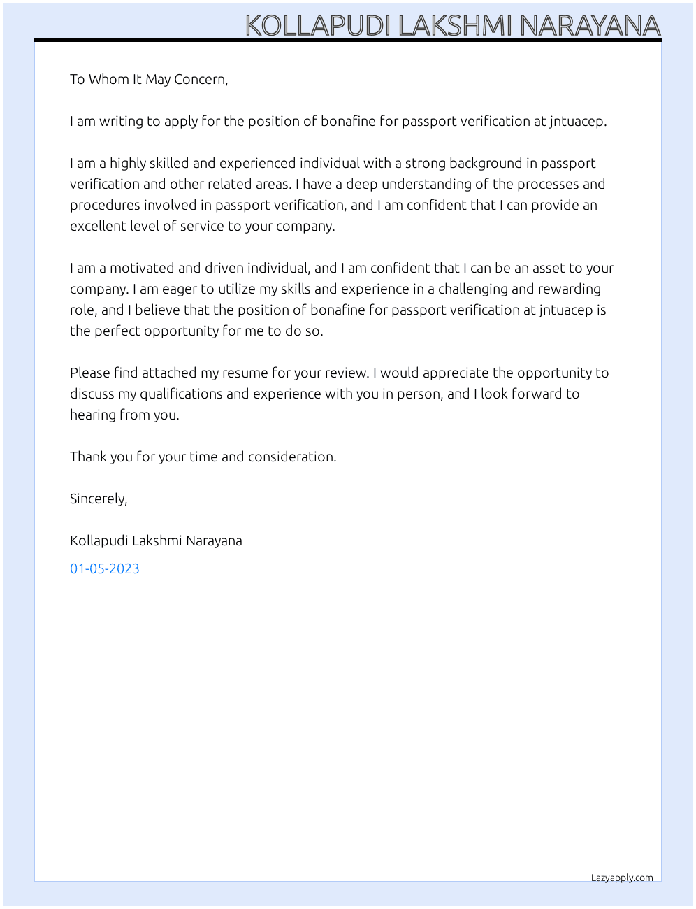 Cover letter for bonafine for passport verification - LazyApply