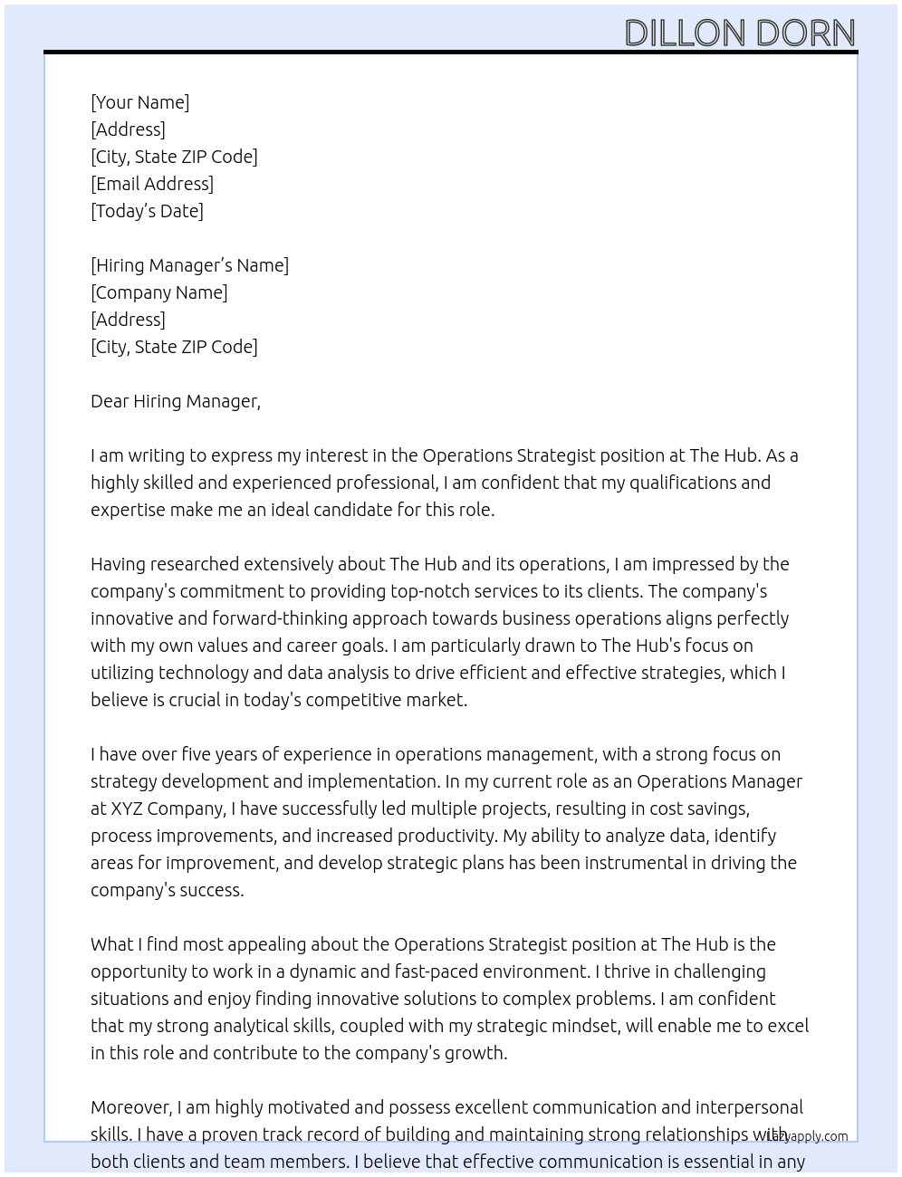 Operations Strategist At The Hub Cover Letter