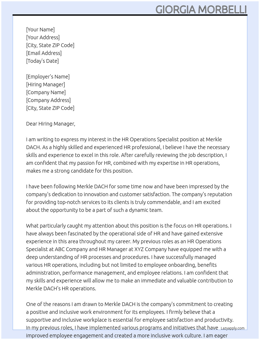 hr operations specialist At Merkle DACH Cover Letter