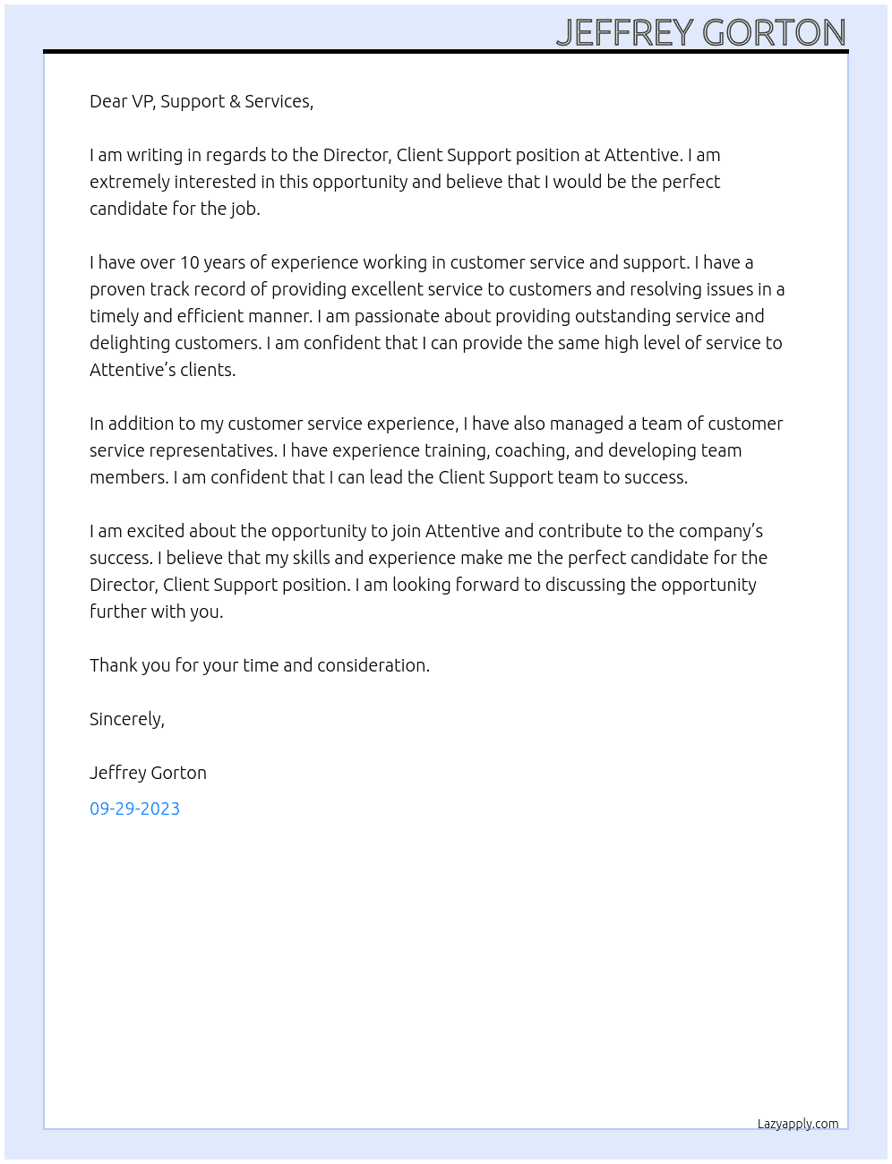 Director, Client Support At Attentive Cover Letter