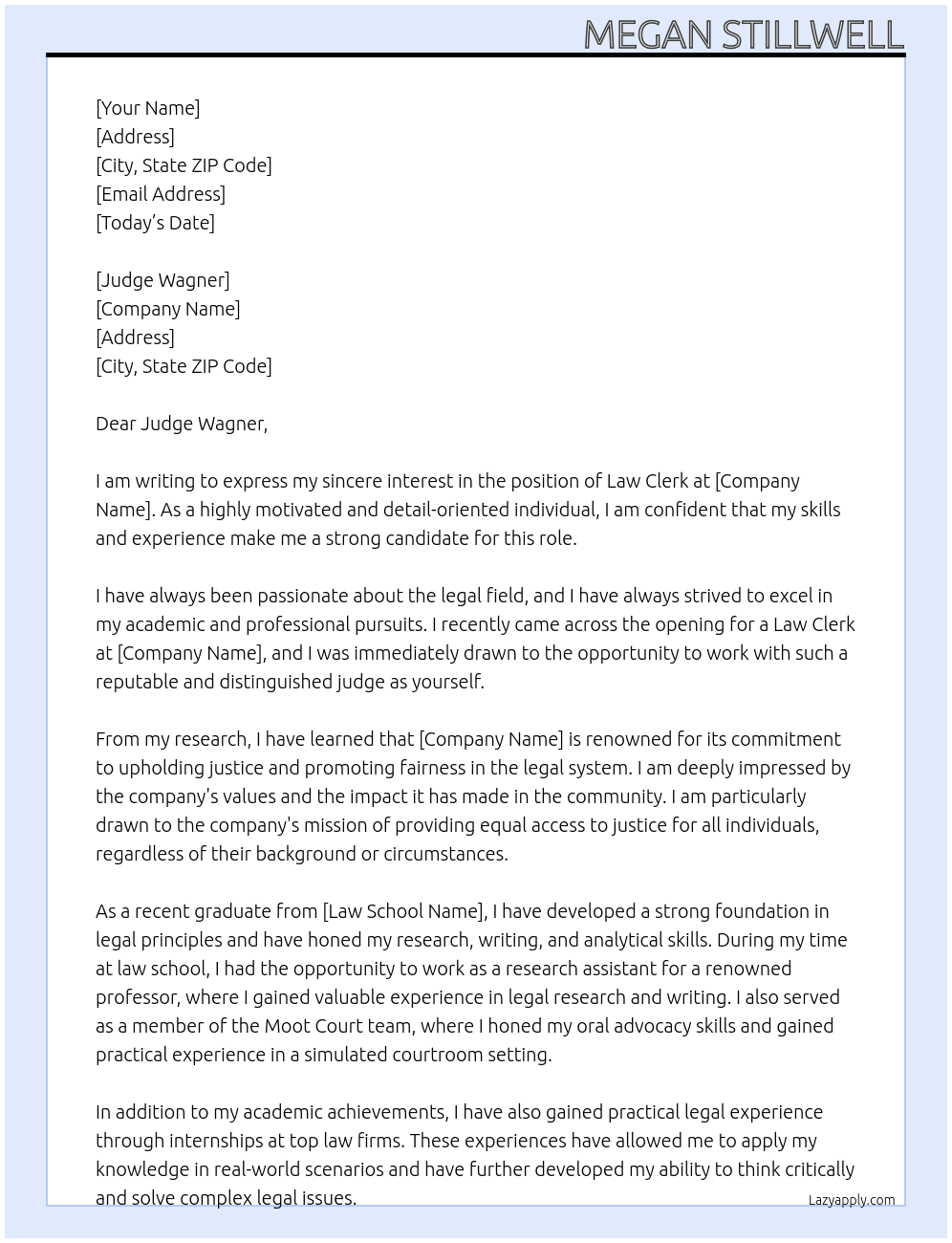 law clerk At Judge Cover Letter