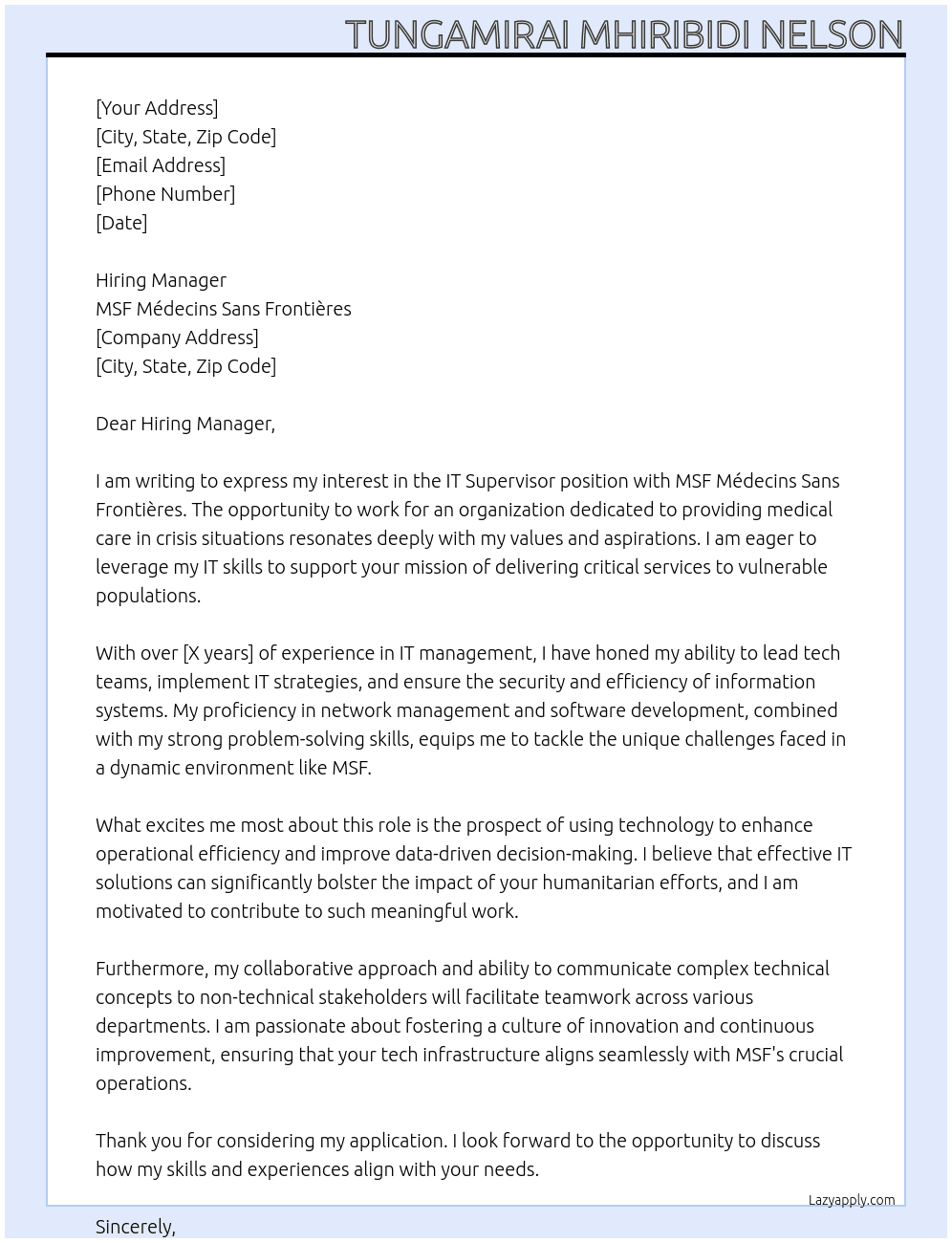 Cover letter for it supervisor - LazyApply