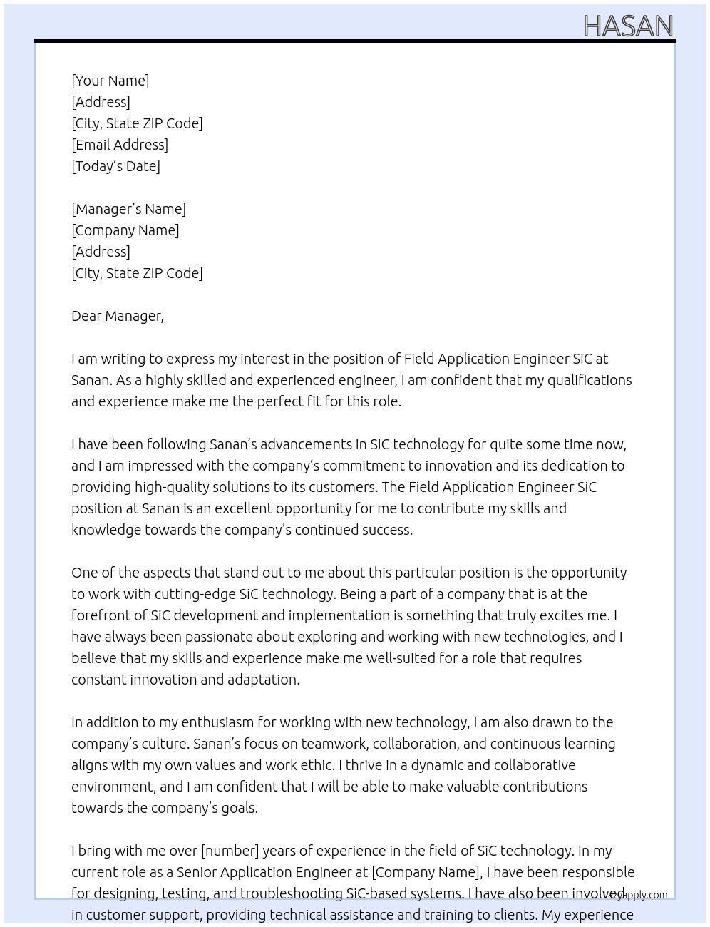 Field Application Engineer SiC At Sanan Cover Letter