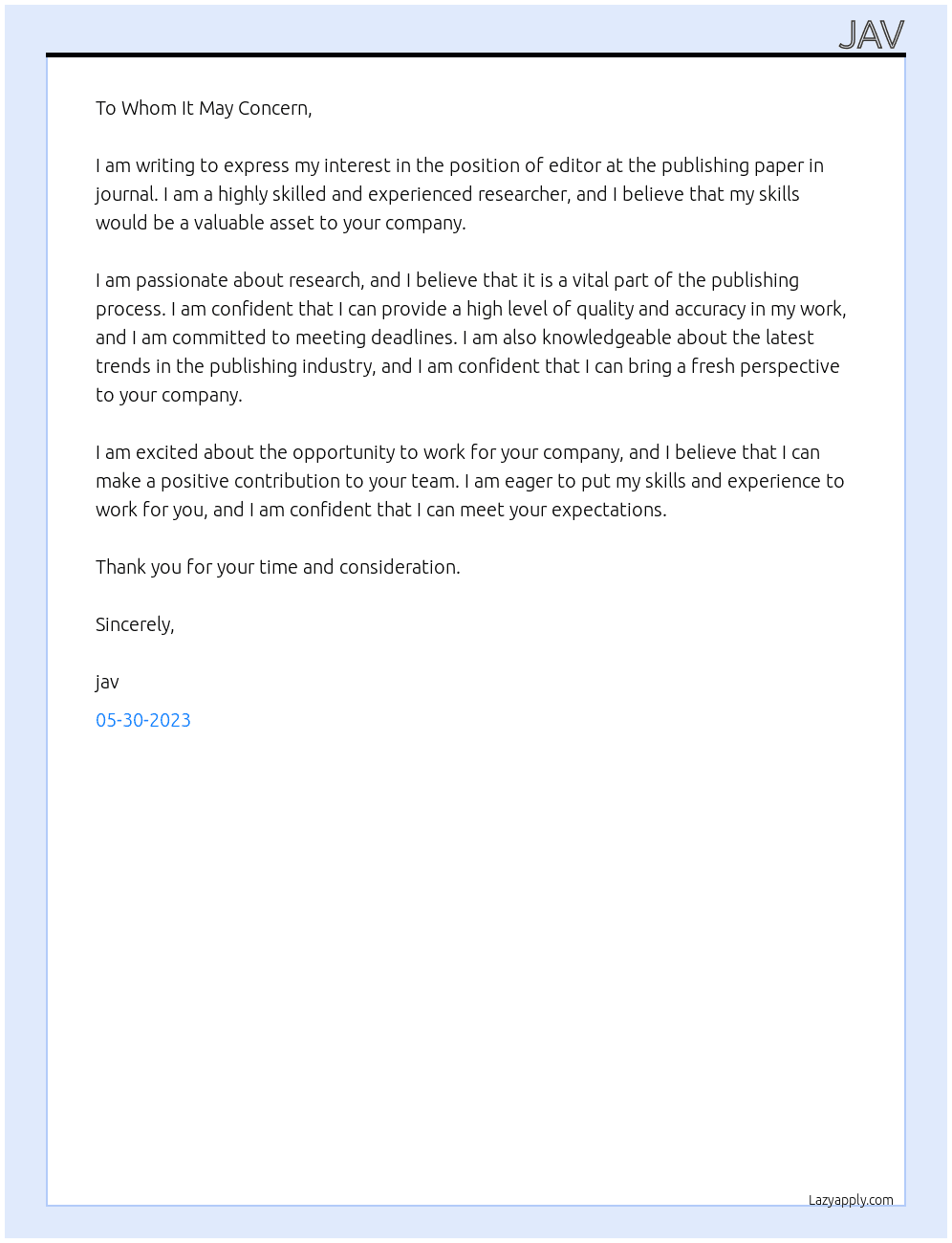 paper   acceptance At publishing paper in journal Cover Letter