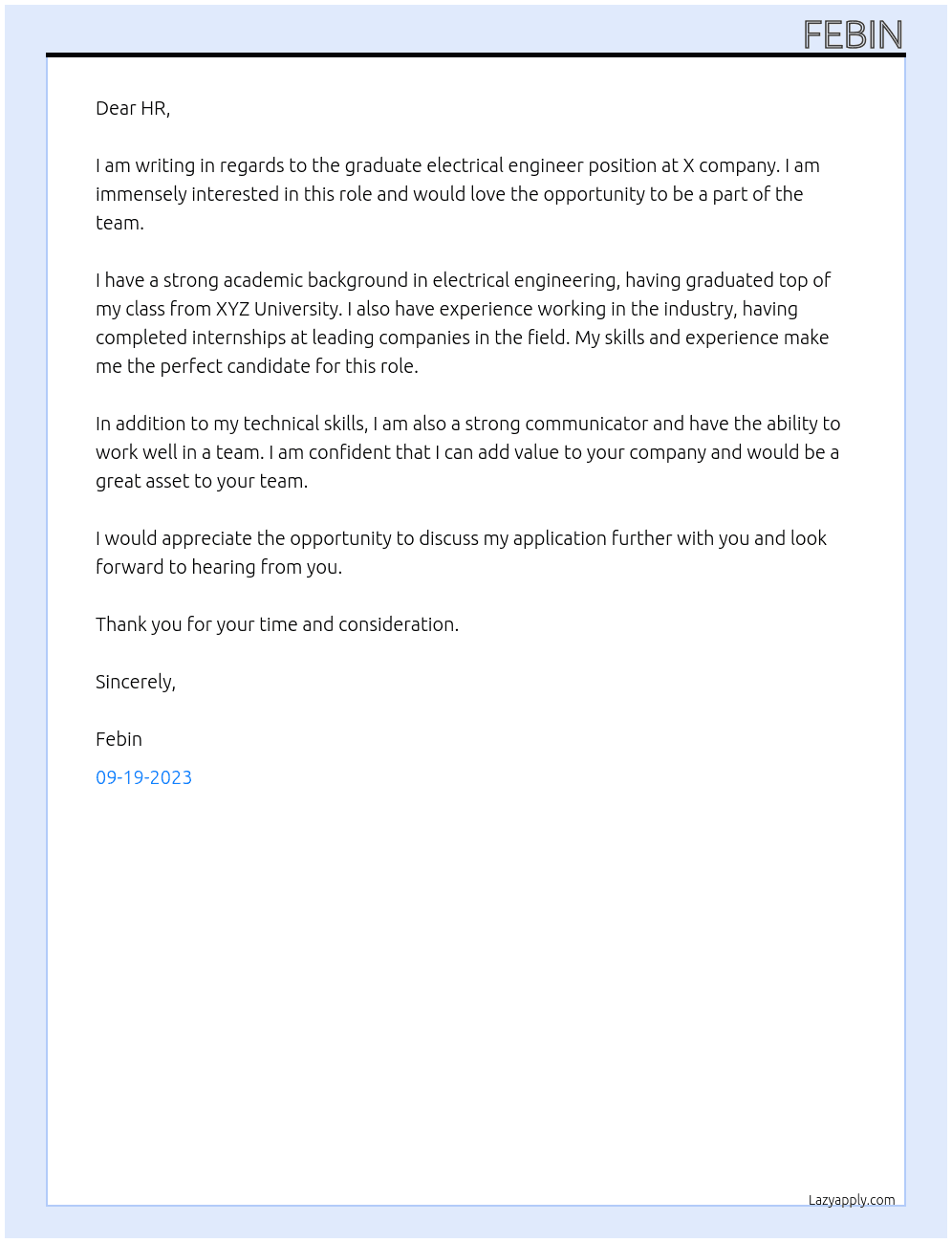 graduate electrical engineer At x Cover Letter