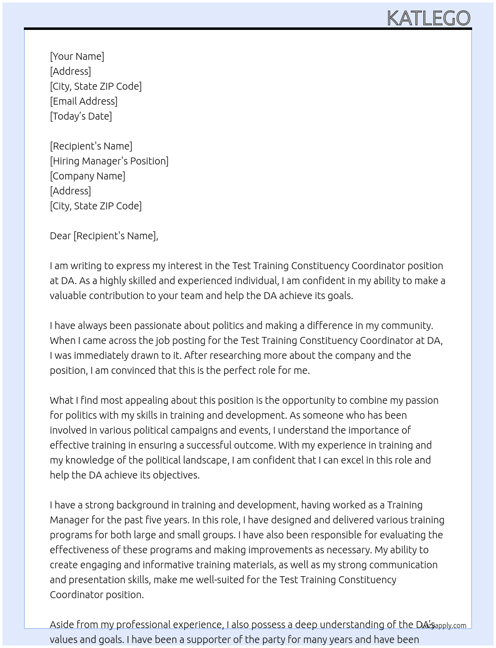 Test training Constituency Coordinator At DA Cover Letter