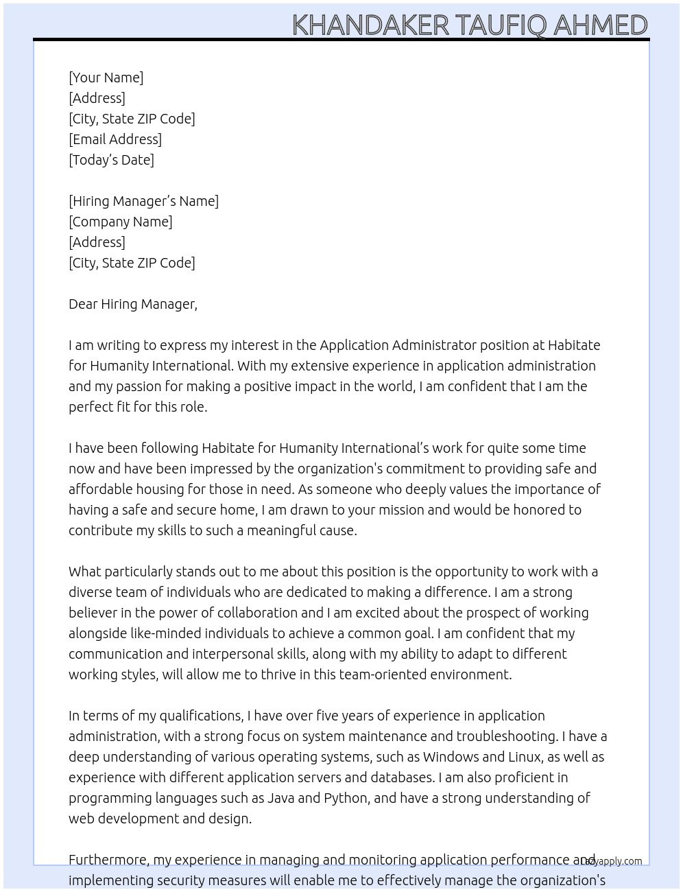 Cover letter for application administrator - LazyApply