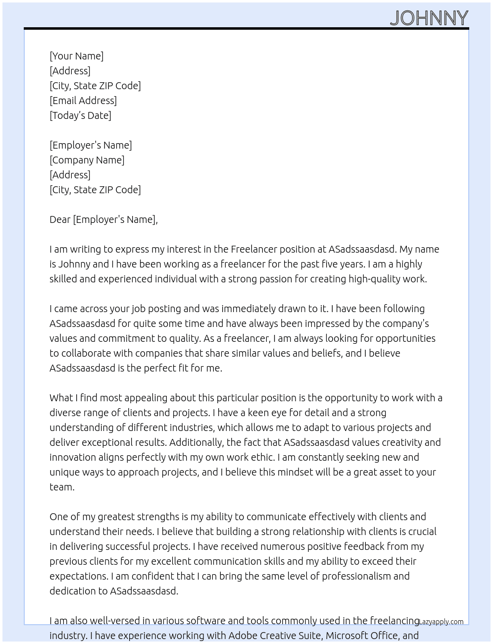 freelancers  At ASadssaasdasd Cover Letter