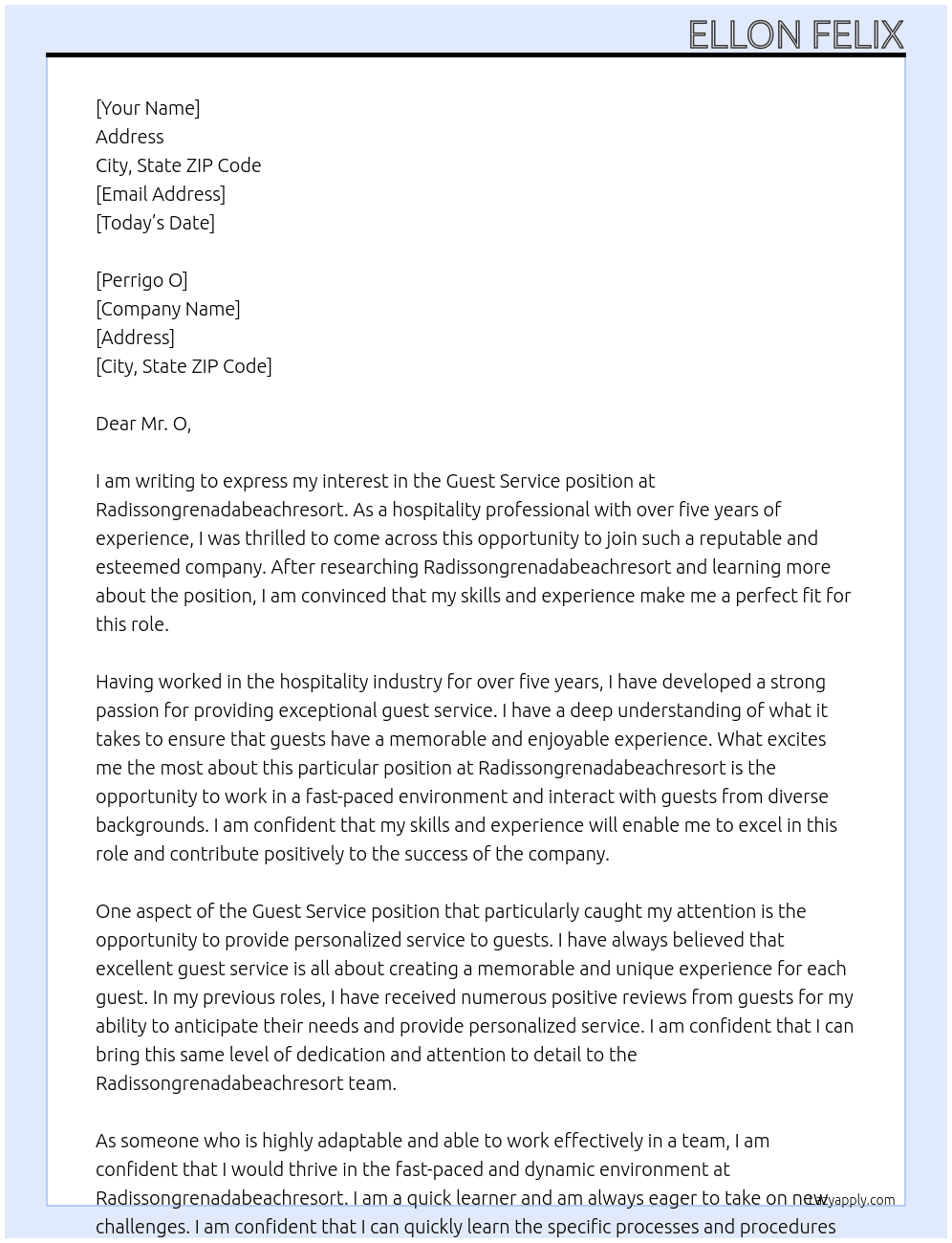 Guest service  At Radissongrenadabeachresort Cover Letter