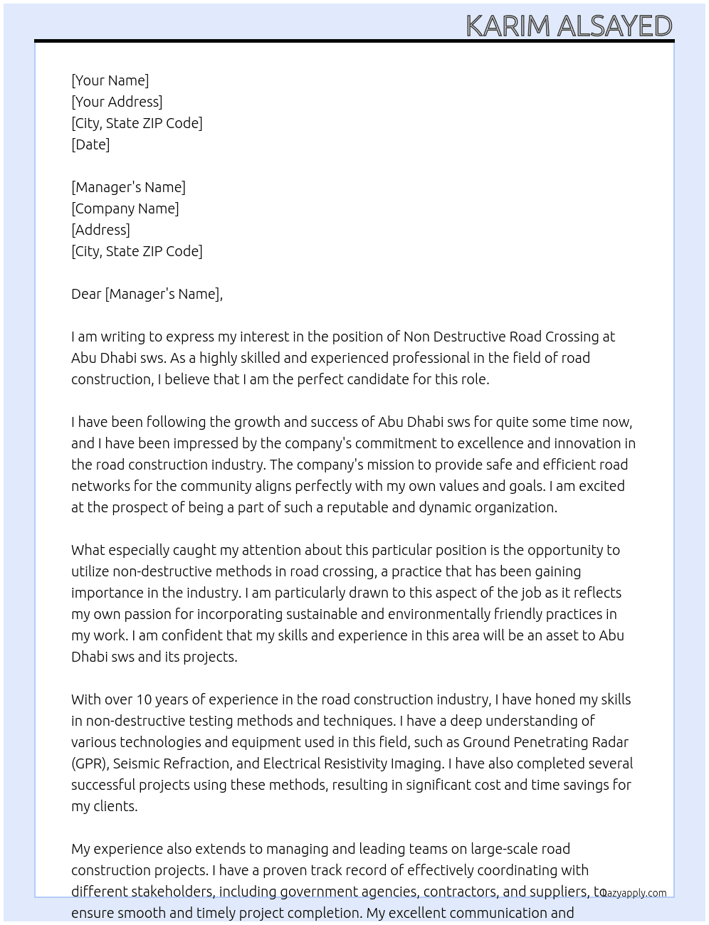 Non Destructive Road Crossing At Abu Dhabi sws Cover Letter