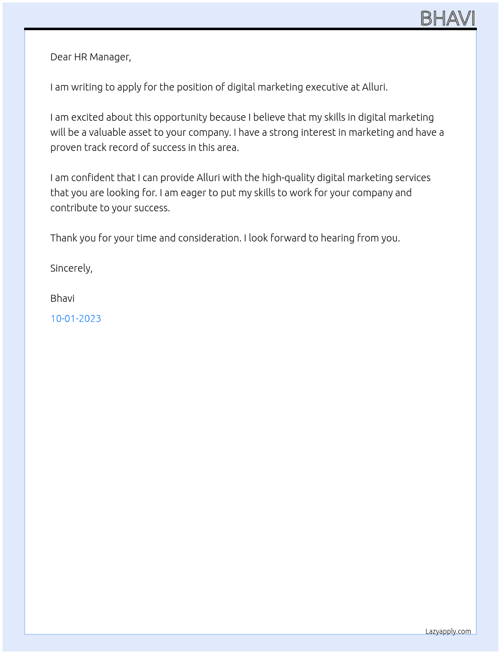 digital marketing executive At Alluri Cover Letter