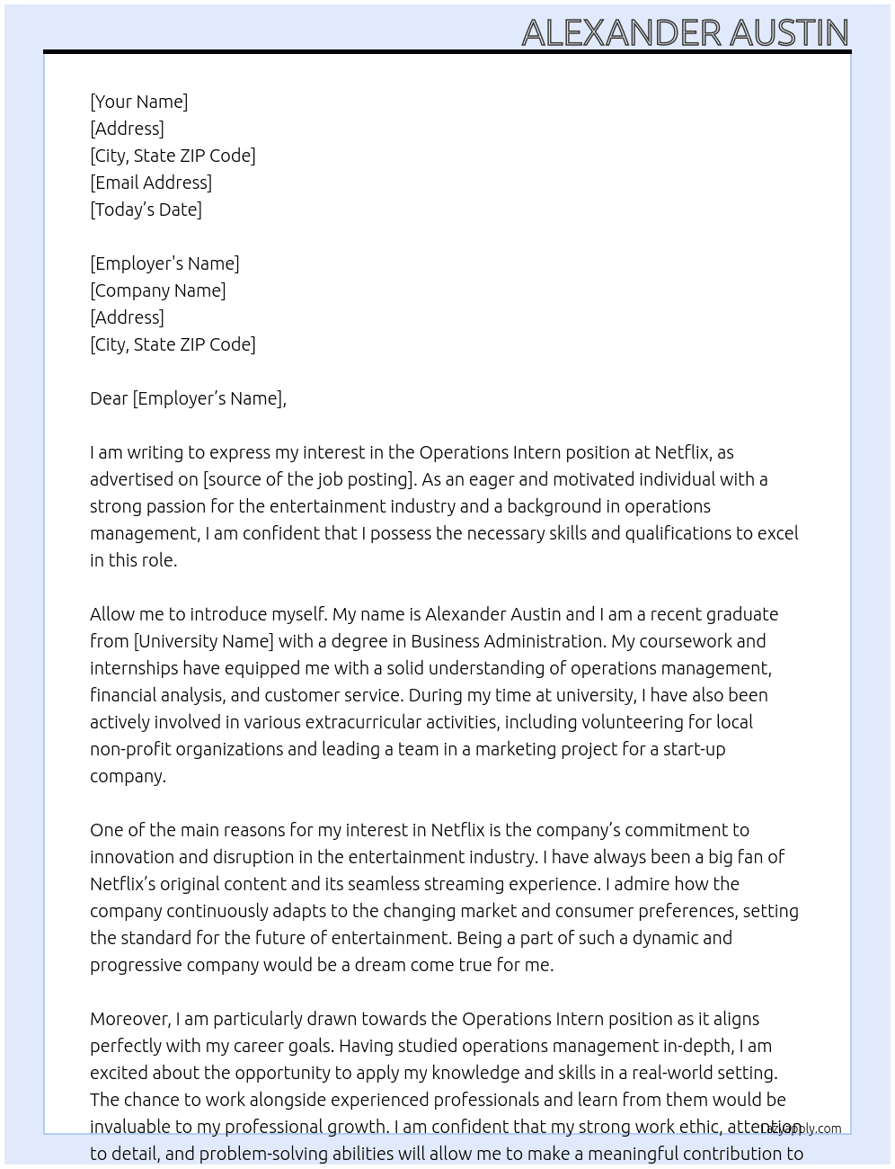 Operations Intern At Netflix Cover Letter