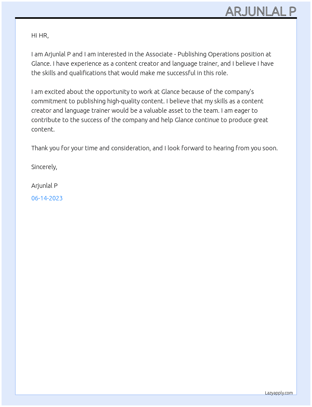 Associate - Publishing Operations At Glance  Cover Letter