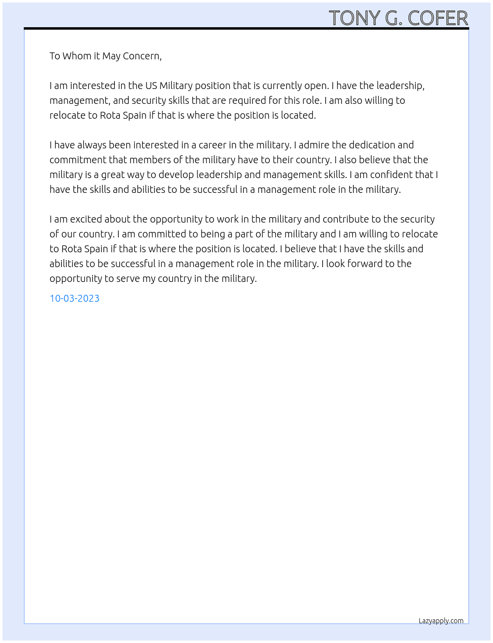 US Military At USA Jobs  Cover Letter
