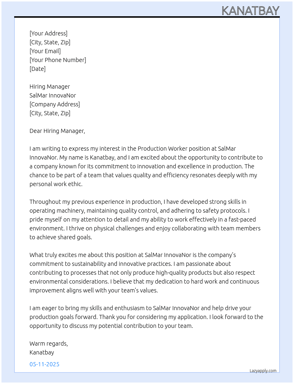 Production workers  At SalMar InnovaNor Cover Letter
