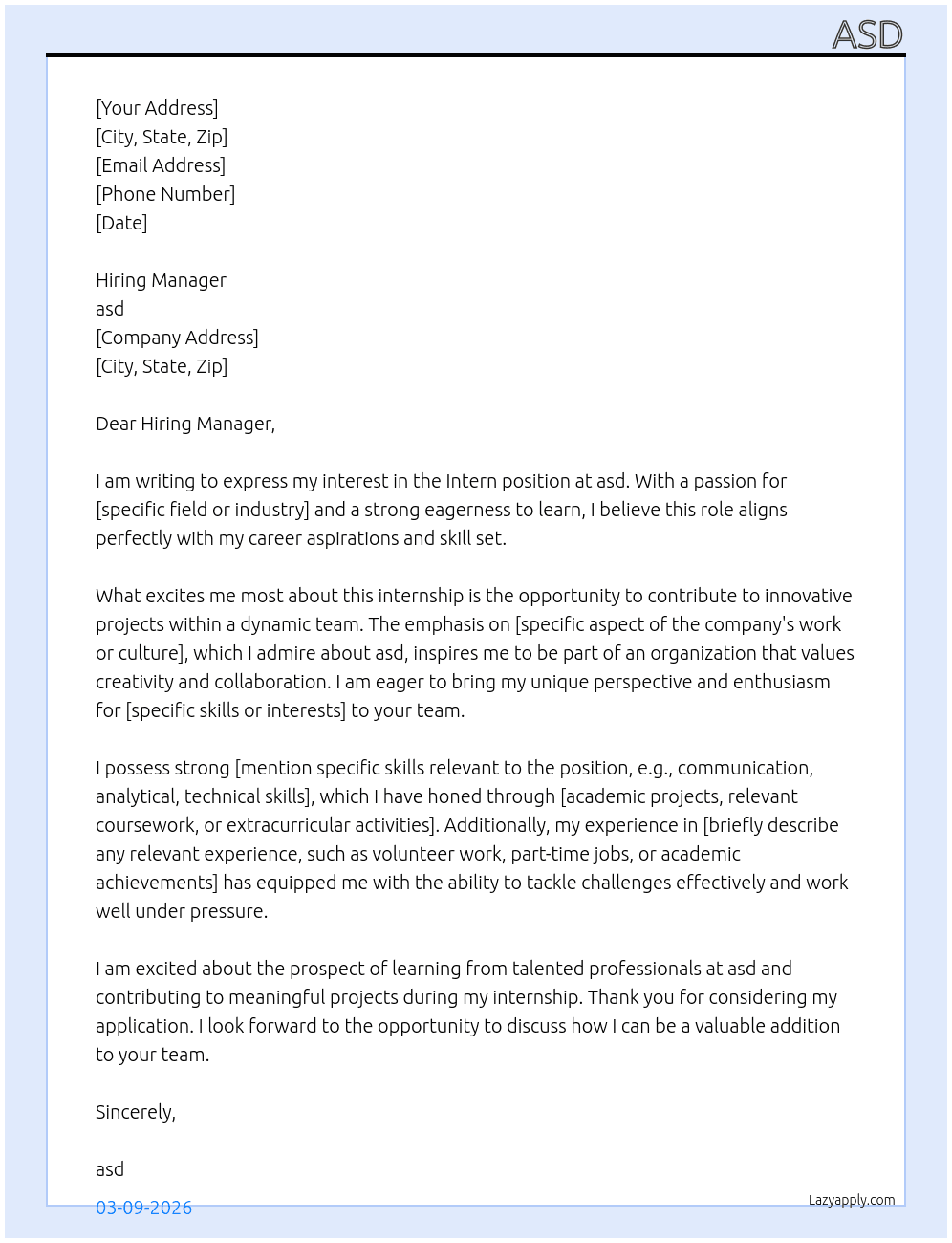 Intern At asd Cover Letter