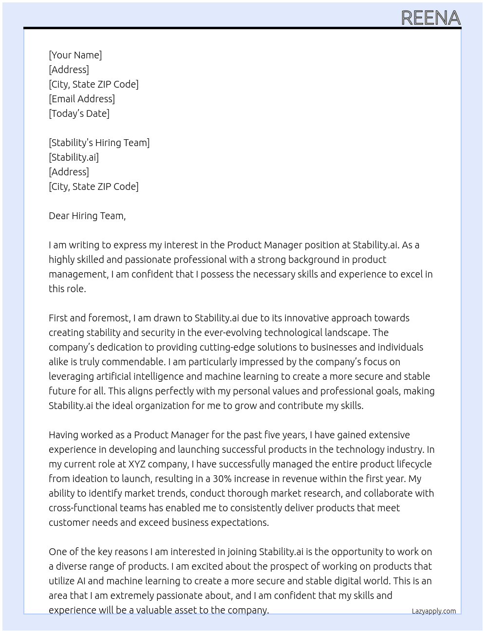 Product Manager At Stability.ai Cover Letter