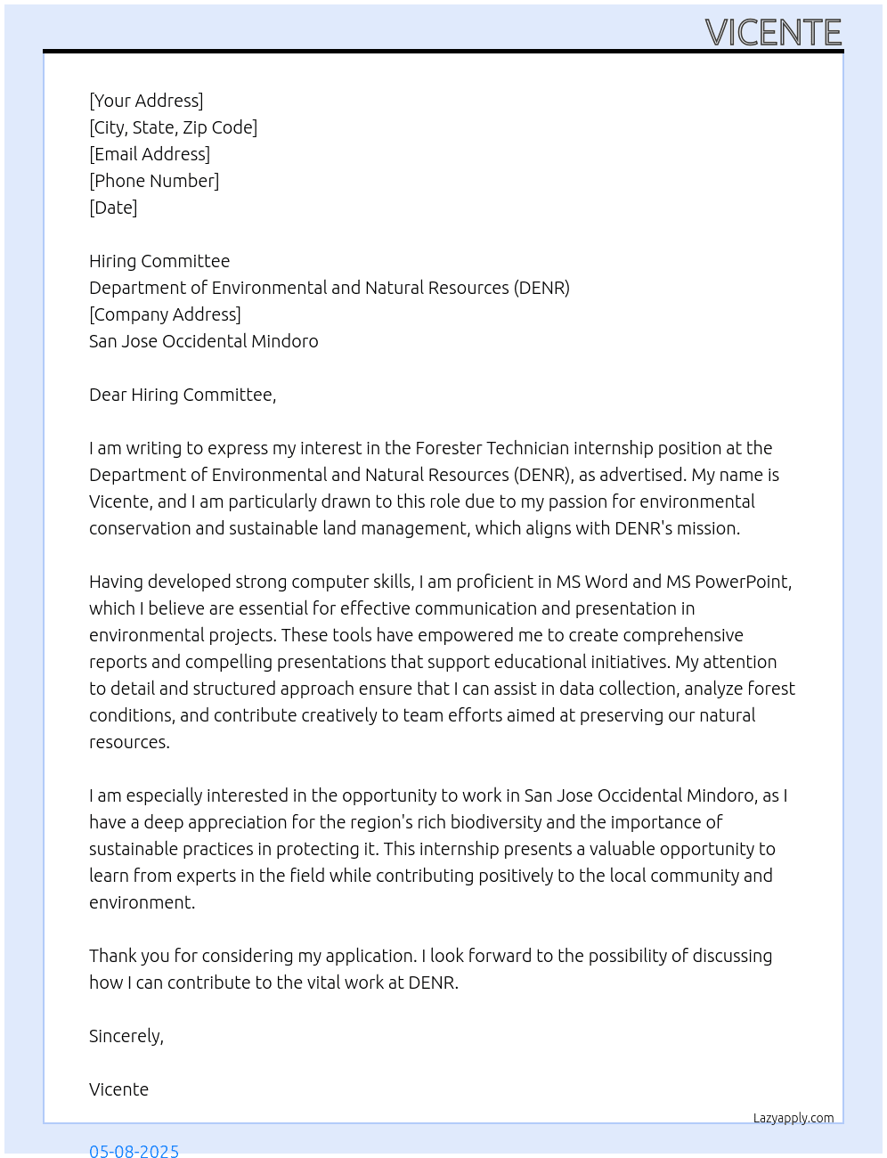 Cover letter for forester technician - LazyApply