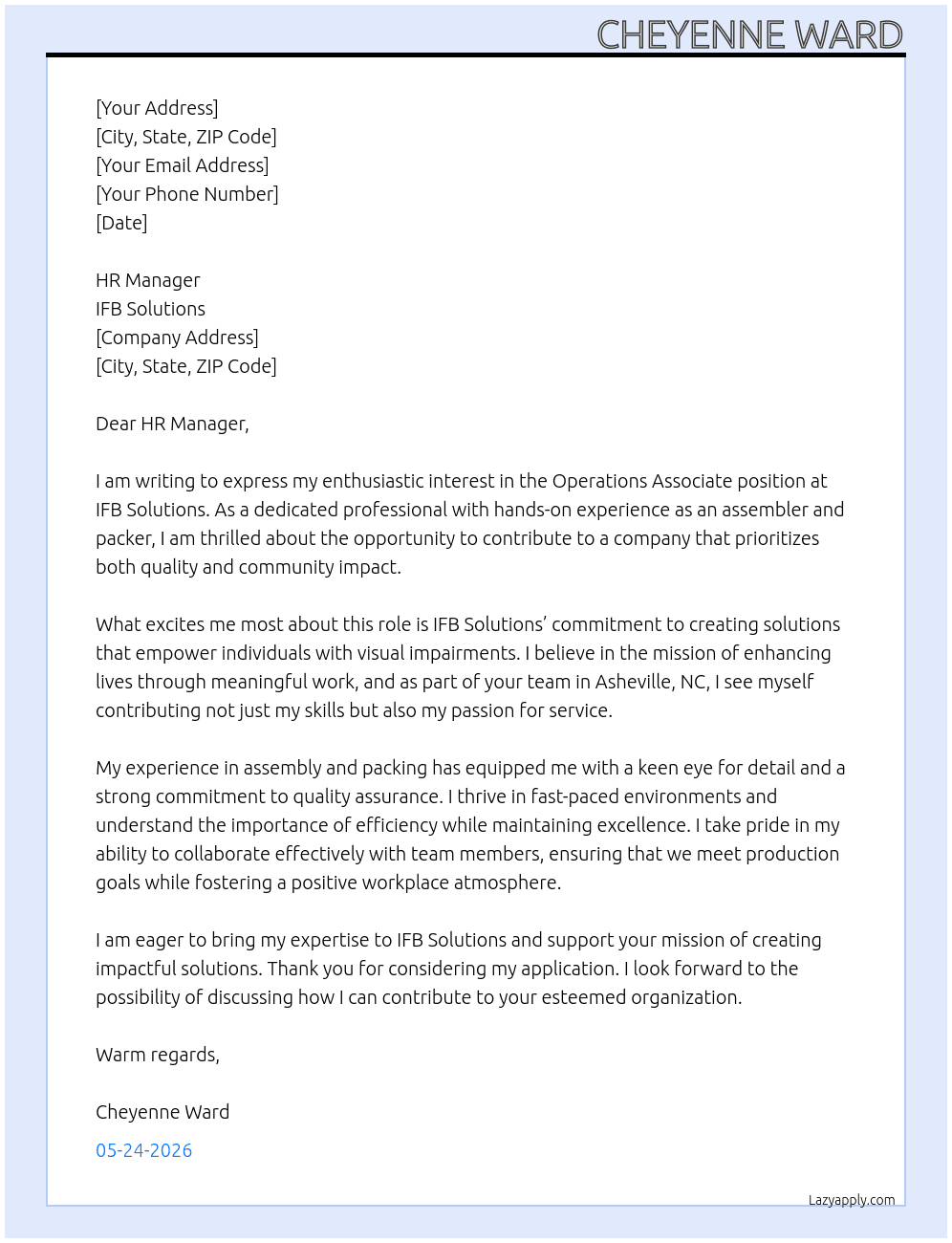 Cover letter for operations associate - LazyApply