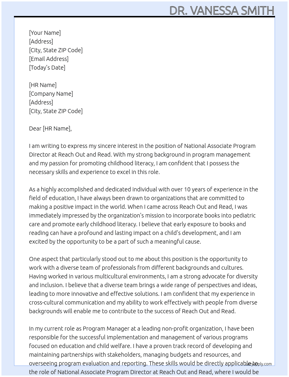 Cover letter for national associate program director - LazyApply