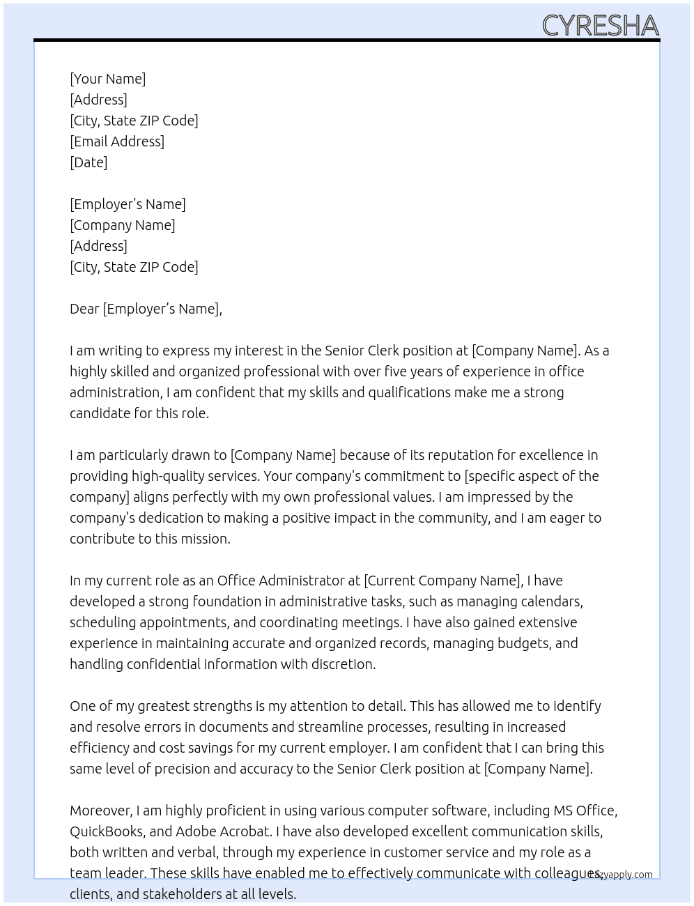 Senior Clerk At FDOH Cover Letter