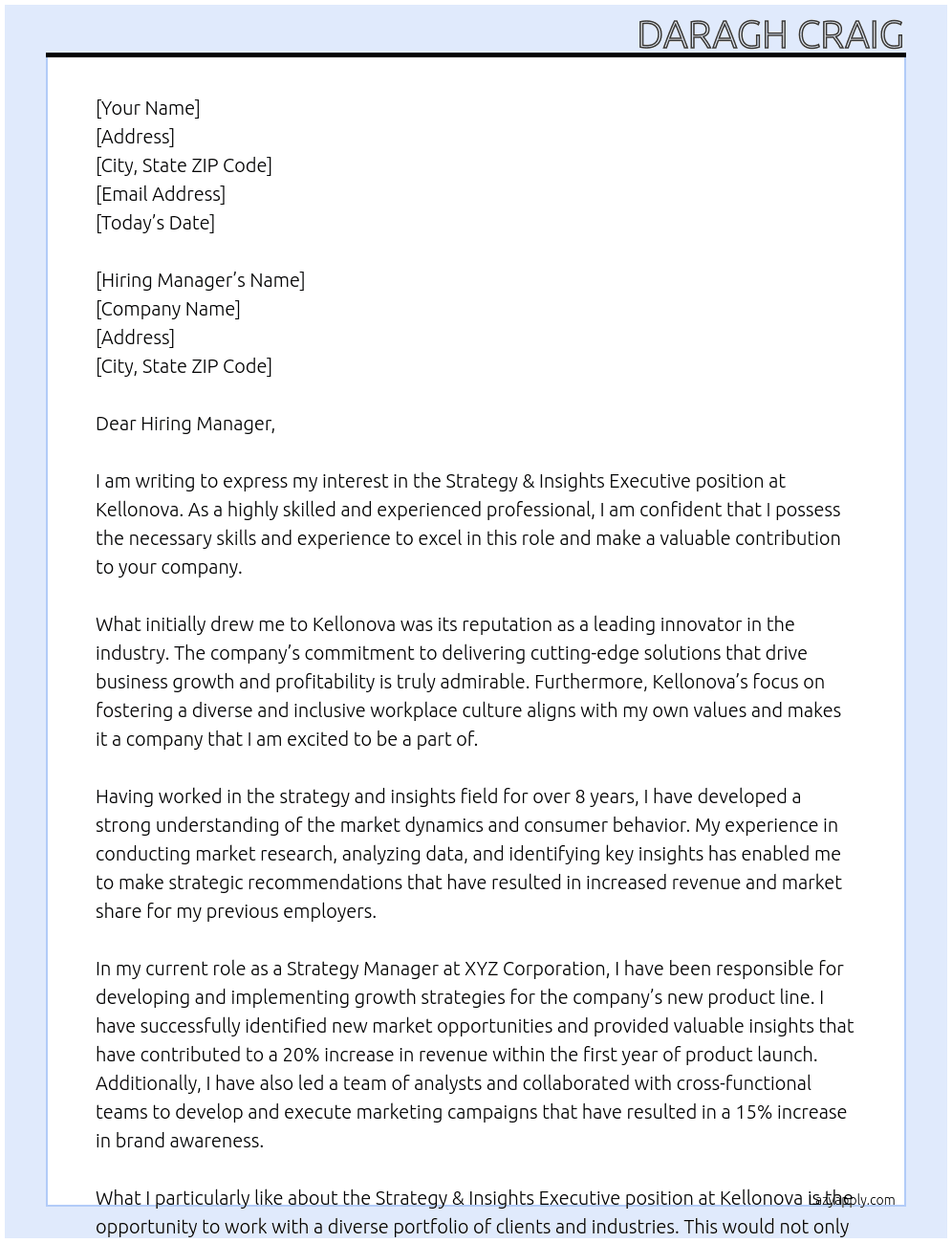 Strategy & Insights Executive At Kellonova Cover Letter