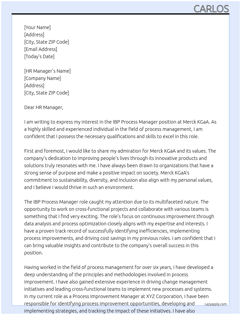 IBP Process Manager At Merck KGaA Cover Letter