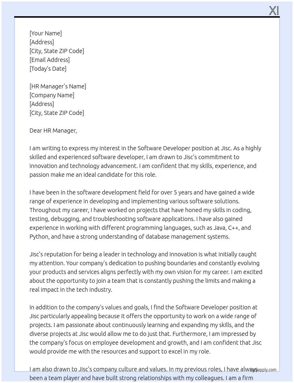 Software Developer At Jisc Cover Letter