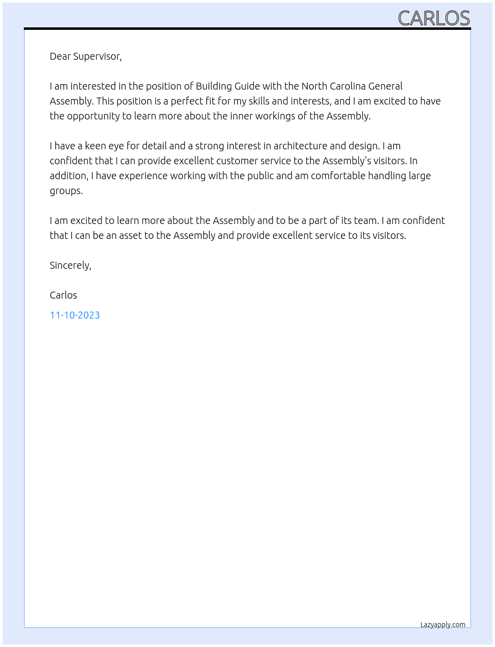 Building Guide At North Carolina General Assembly Cover Letter