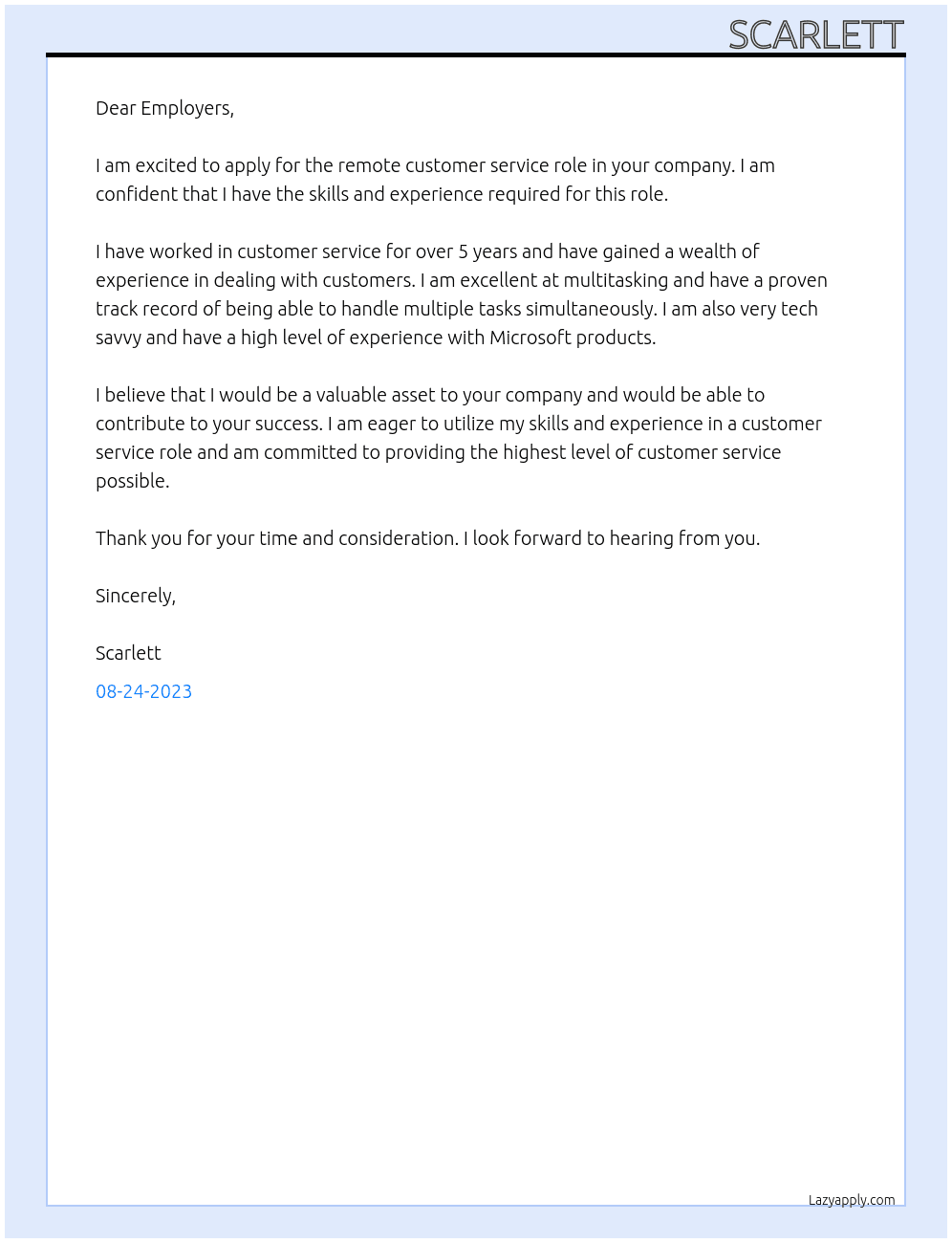 Remote  At Any Cover Letter