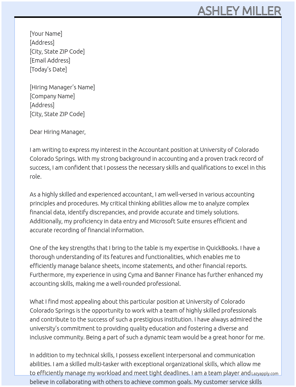 Accountant At University of Colorado Colorado Springs Cover Letter
