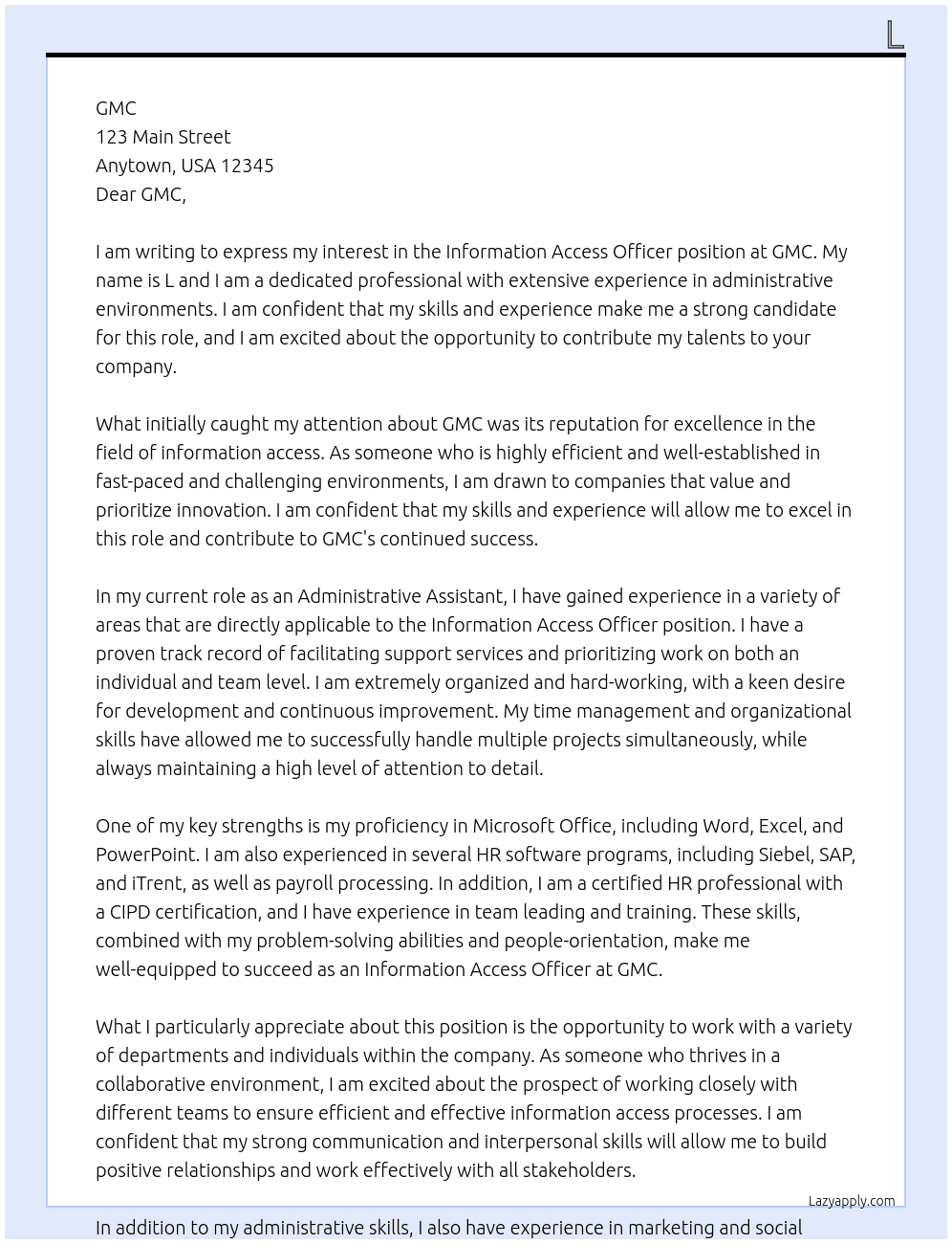 Information Access Officer At GMC Cover Letter