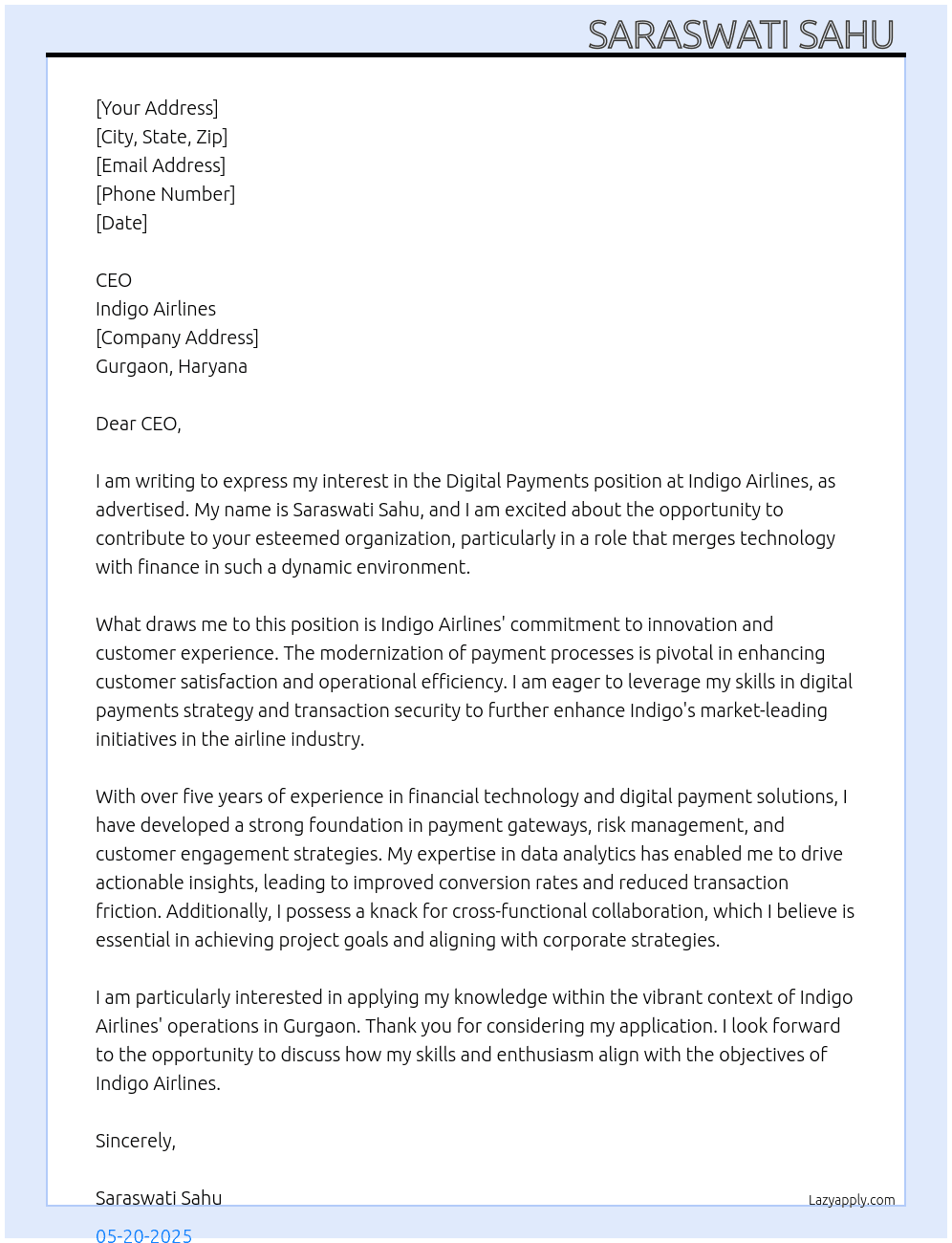 Cover letter for digital payments - LazyApply