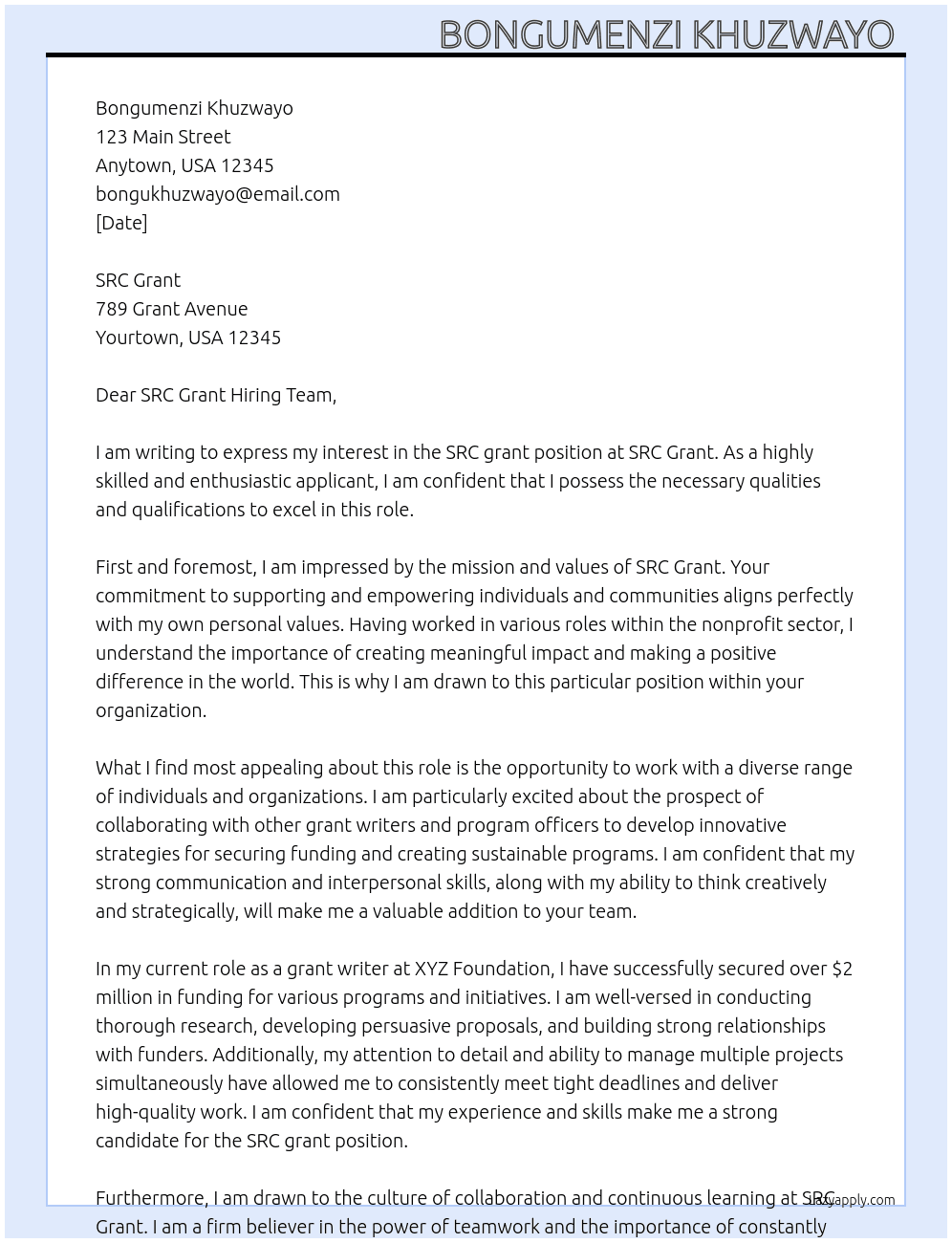 SRC grant  At Src grant  Cover Letter