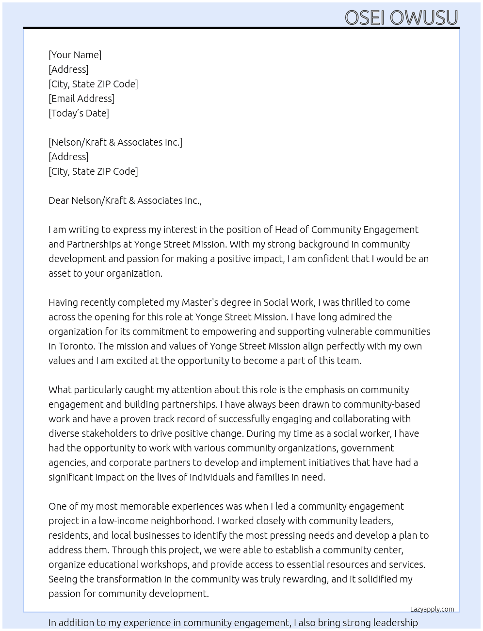 Cover letter for head of community engagement and partnerships - LazyApply