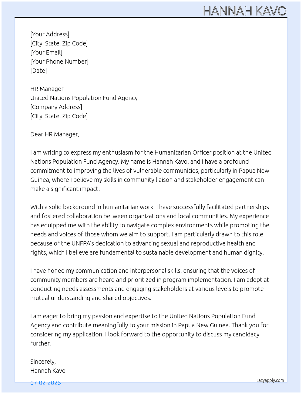 Cover letter for humanitarian officer - LazyApply