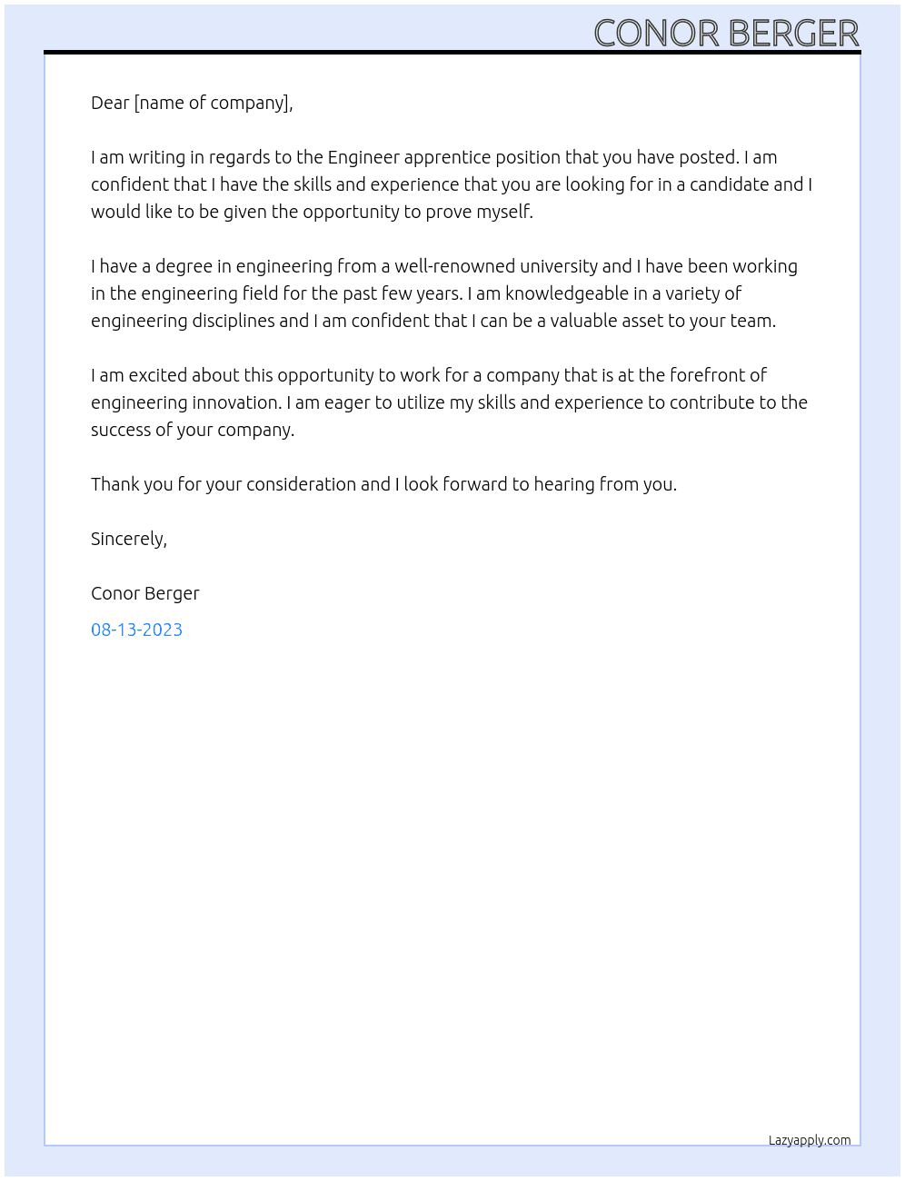 Engineer apprentice At Engineer Cover Letter