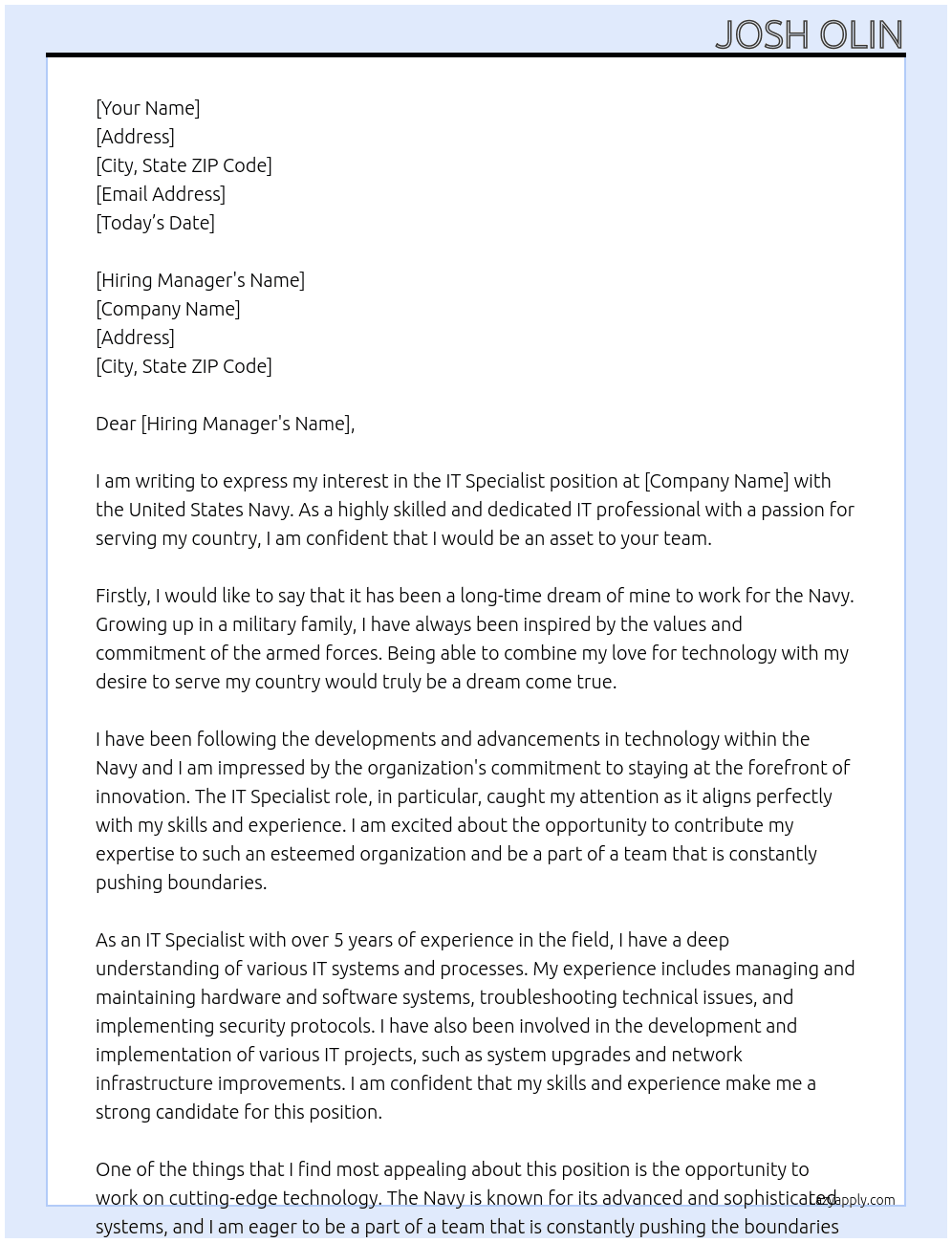 IT Specialist At Navy Cover Letter