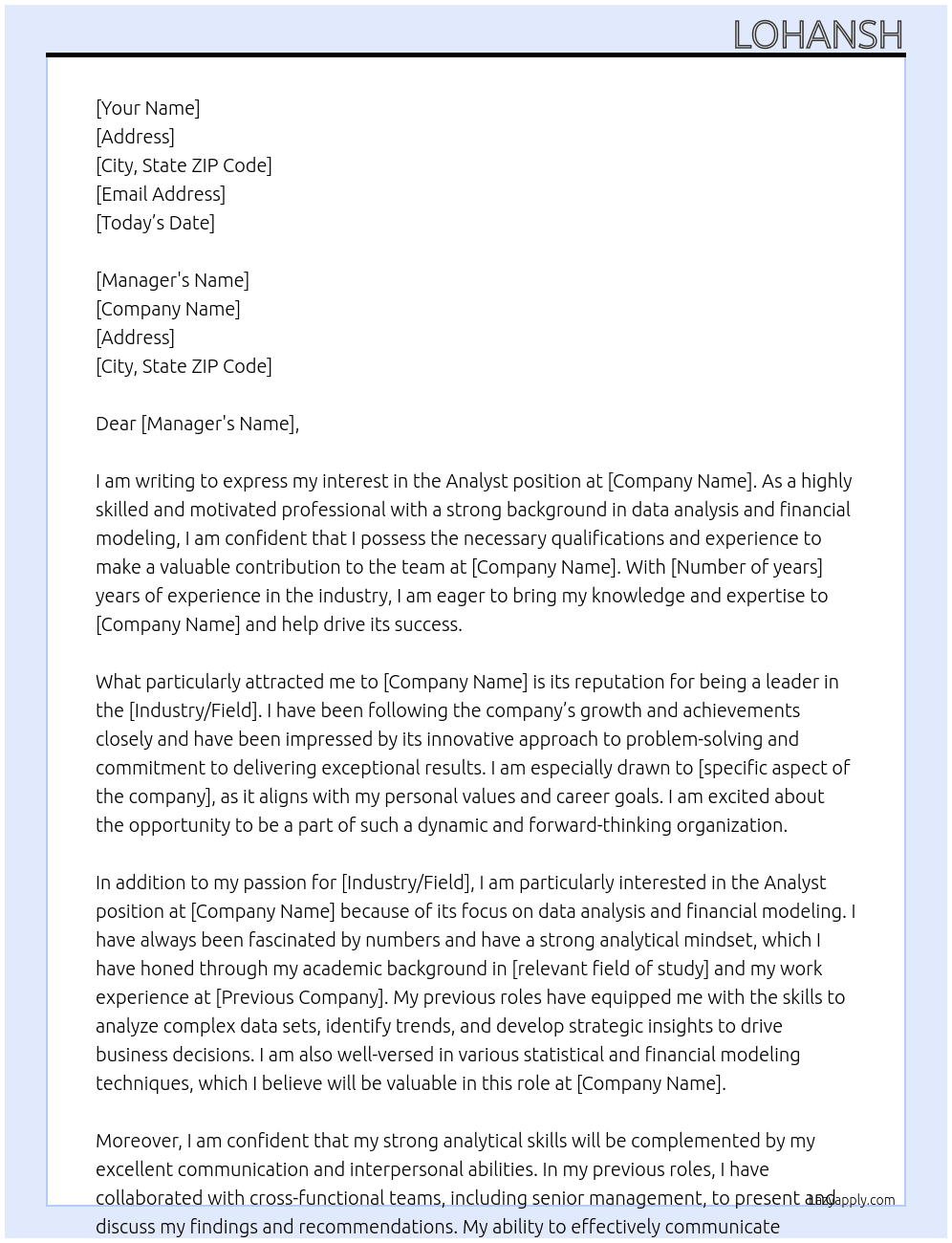 Analyst At better Cover Letter