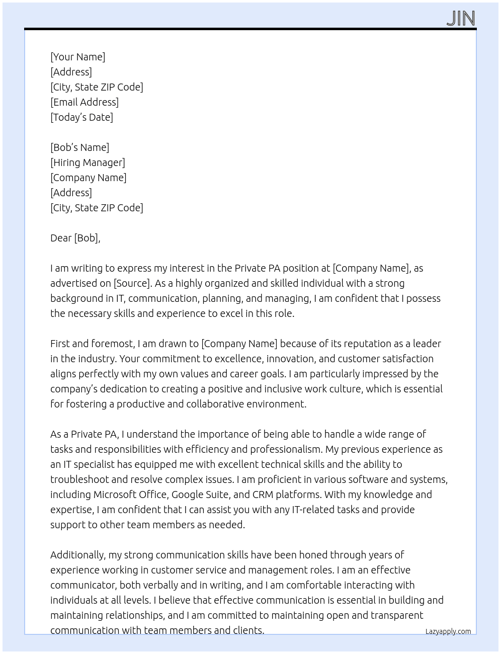 private pa At Don Cover Letter