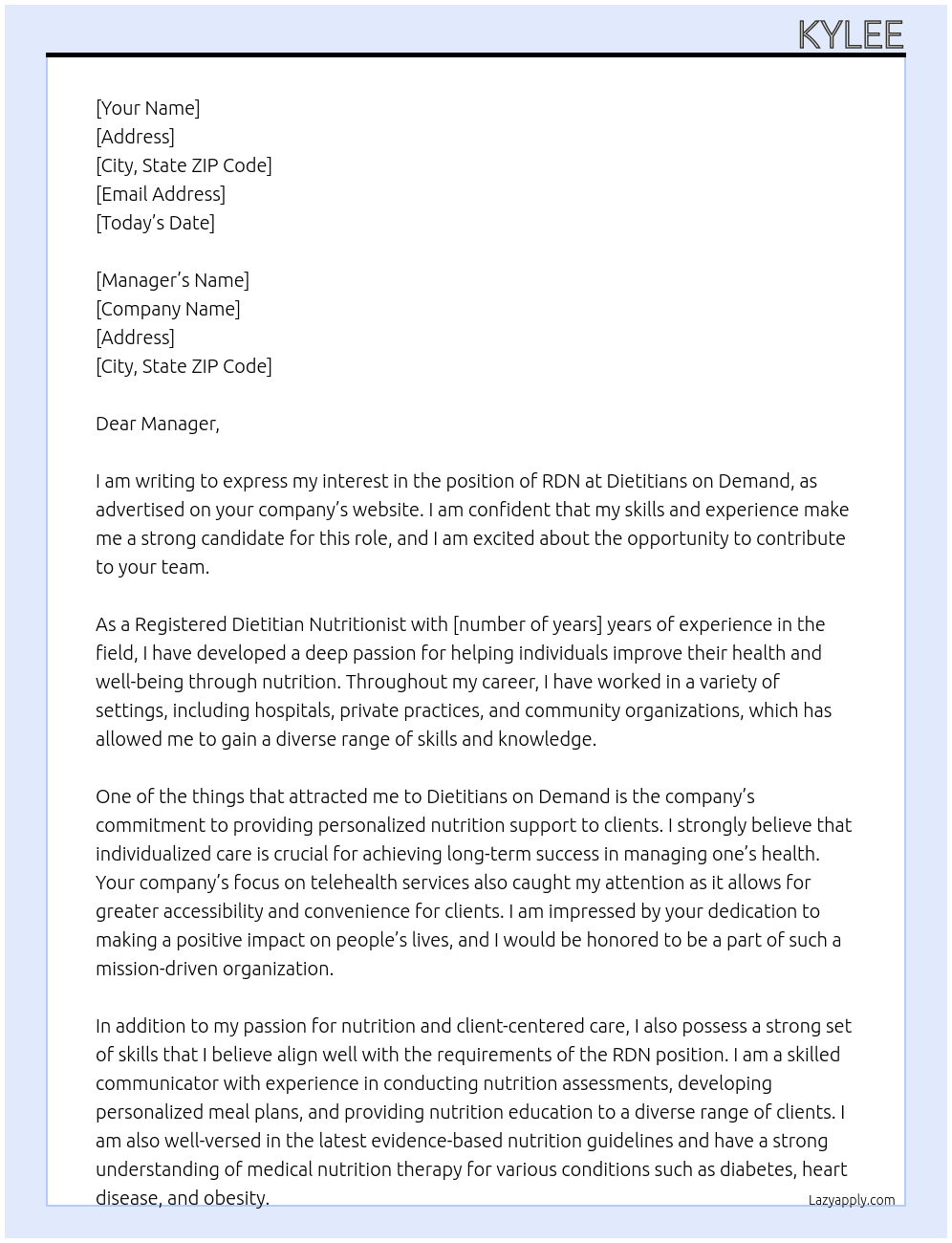 RDN At dietitions on demand   Cover Letter