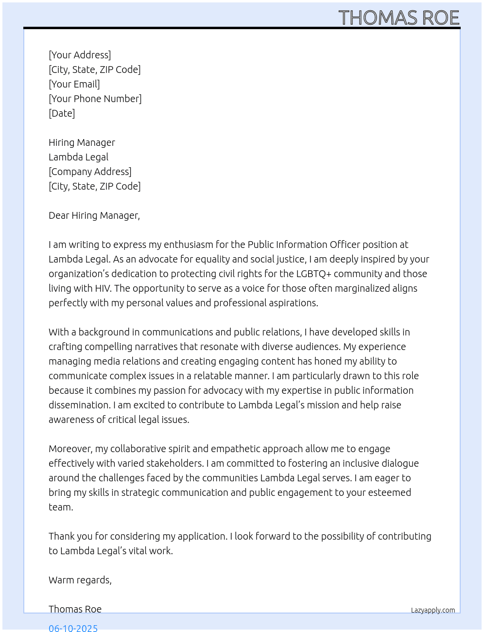 Public Information Officer At Lambda Legal Cover Letter