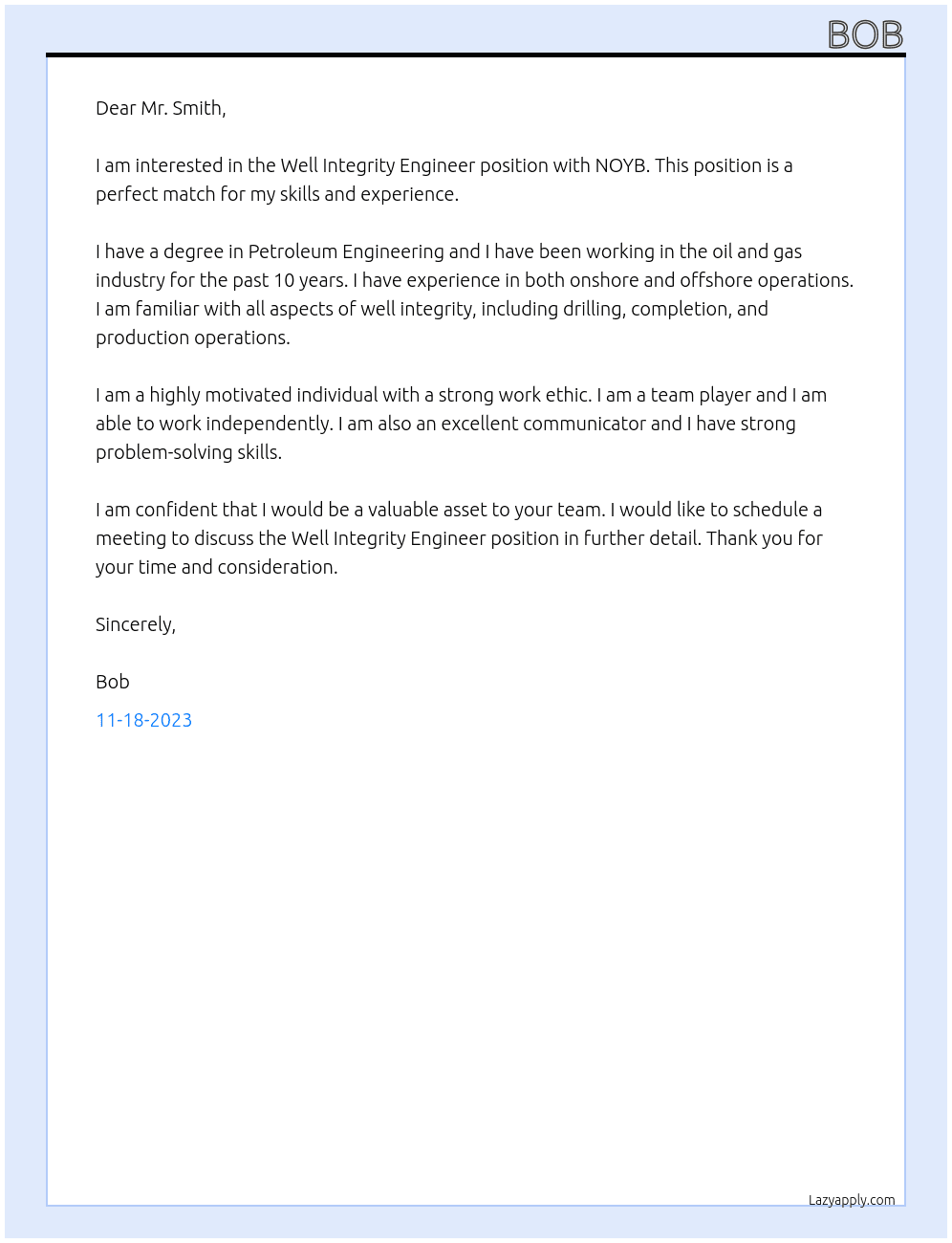 Well Integrity Engineer At noyb Cover Letter